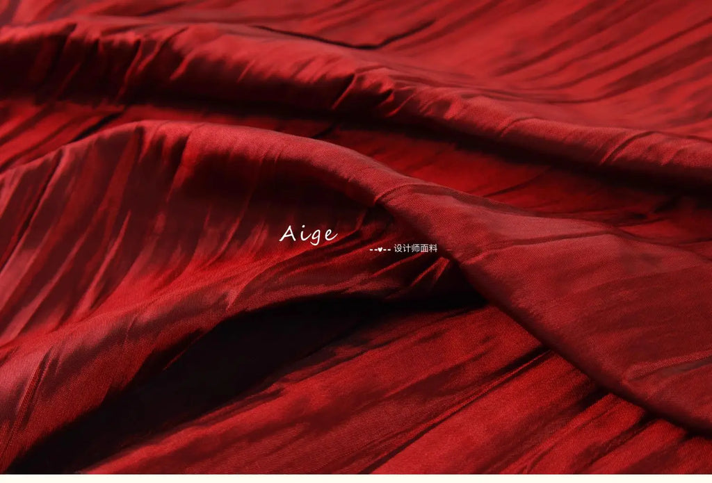 Irregular Pleated Fabric Glossy By Meters for Dress Skirt Shirt Windbreaker Diy Sewing Designer Cloth Soft Comfortable Plain Red