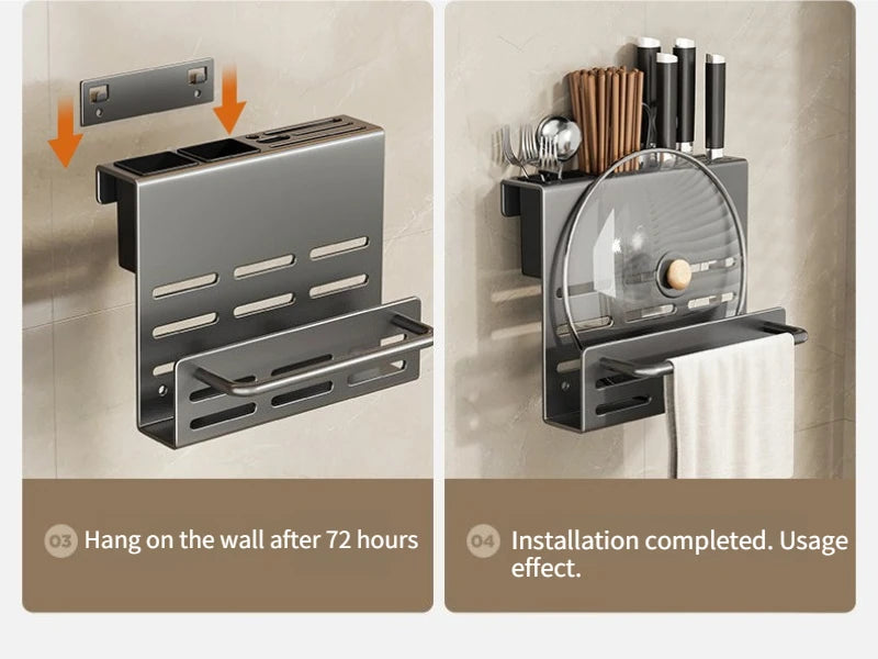 Kitchen Knife Holder, Tableware Storage Rack, Multifunctional Wall Mounted Kitchen Tool Storage Rack