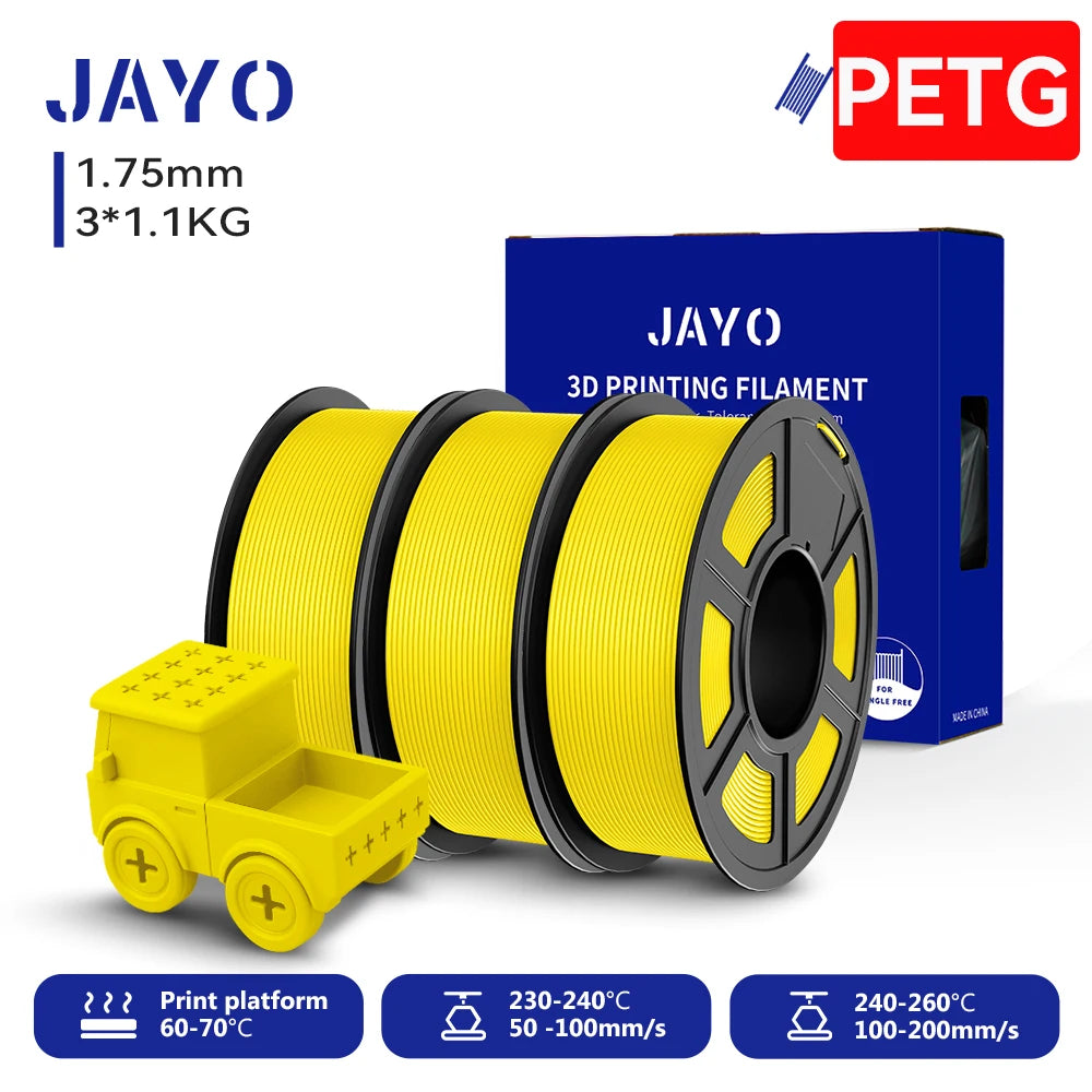 JAYO PETG/High Speed Matte PETG 3D Printing Filament 1.75MM Mix-Colors & No bubbles &Non-toxic For 3D Printer & Pen 3Rolls