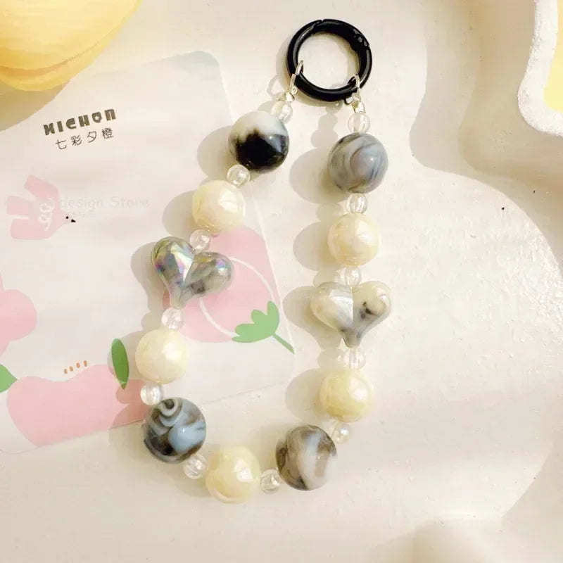 Acrylic Beads Keychain Phone Charm Women Girls Mobile Phone Chain Cellphone Strap Anti-lost Lanyard Beaded Hanging Rope Jewelry