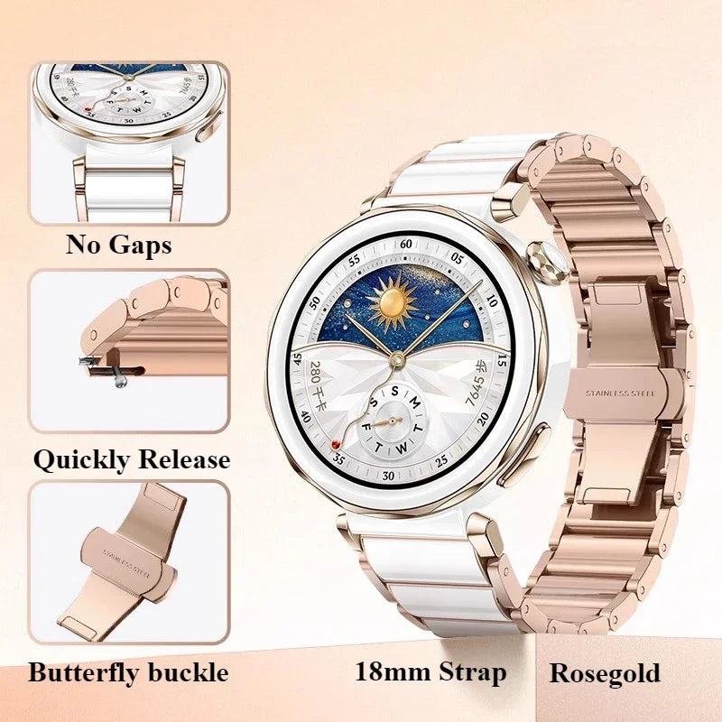 18mm Ceramics Bracelet Strap For Huawei Watch GT5Pro 42mm/GT 5 4 41mm Band For Garmin Forerunner Venu 2S 3S/265S 255S Active S