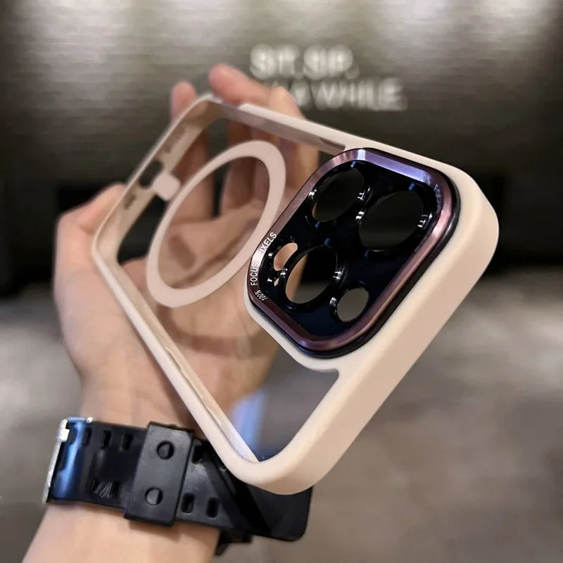 Magnetic Metal Lens Bumper Protection Case For iPhone 17 16 15 14 13 12 11 Pro Max Wireless Charger Hard Cover For Magsafe Funda
