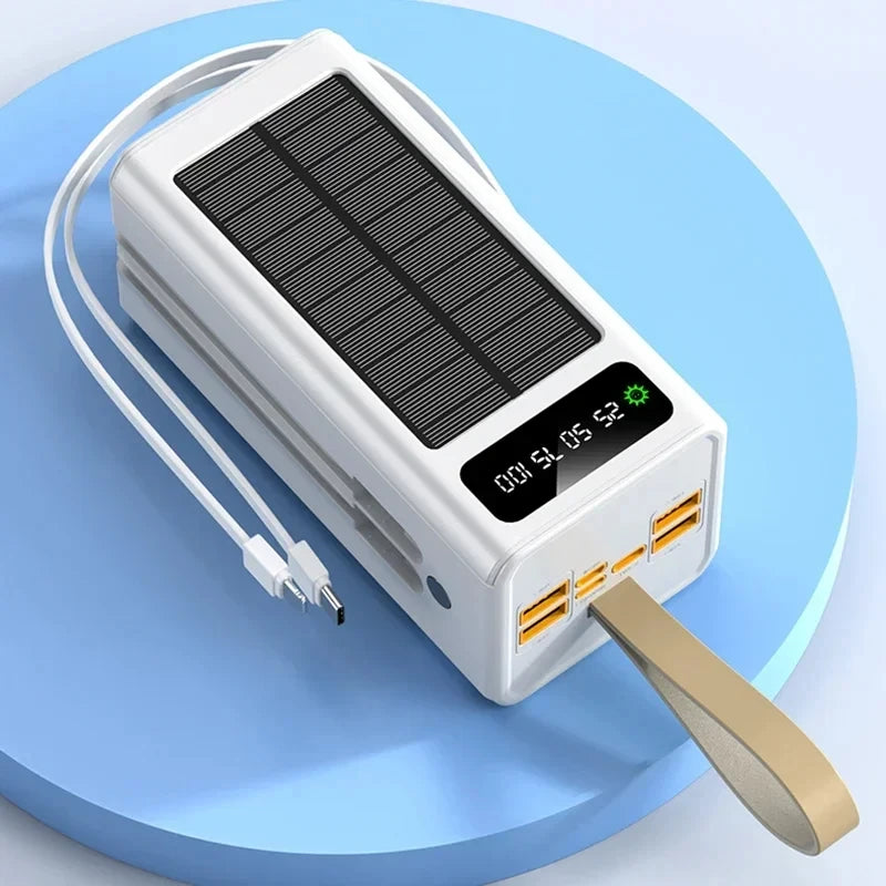VIVO 500000mAh Solar Power Bank High-capacity Built-in 4 Cables External Battery LED Light PowerBank for iPhone Samsung