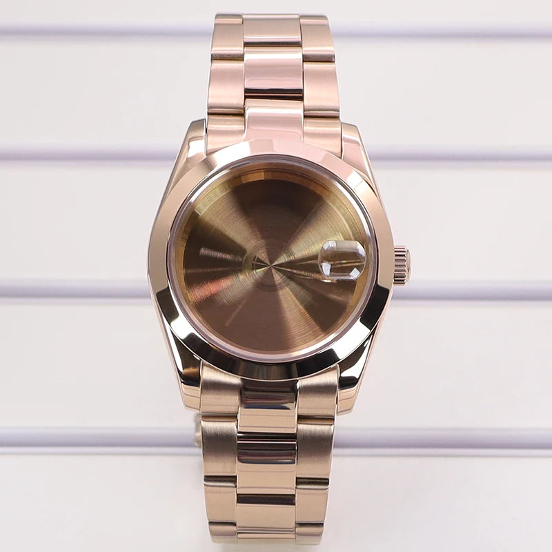 Fenya 36mm 40mm Men Watch Case Pvd Rose Gold Bracelet Sapphire For Explorer Seiko NH35 NH36 4R36 8215 Movement 28.5mm Dial 10ATM