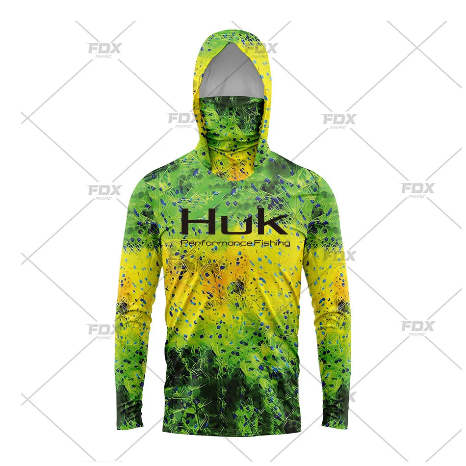 HUK Fishing New Fishing Shirts Upf 50 Long Sleeve Hooded Face Cover Camisa Pesca Tops UV Protection Fishing Face Mask Clothes