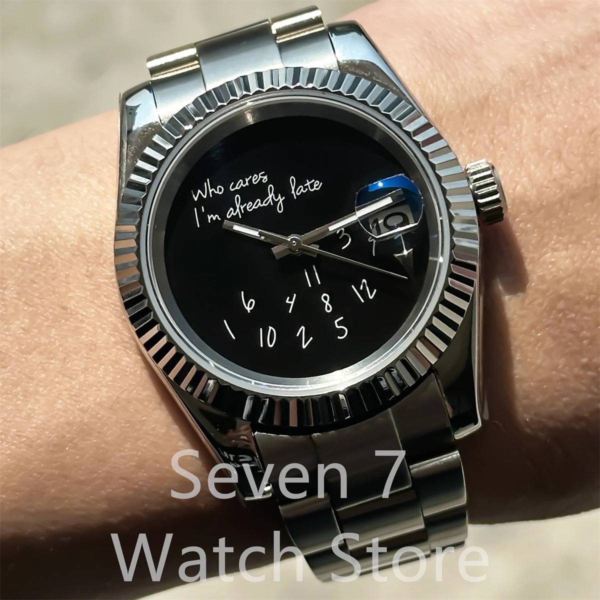 New DIY personality fashion mechanical watch polished teeth fixed frame sapphire glass NH35A automatic movement