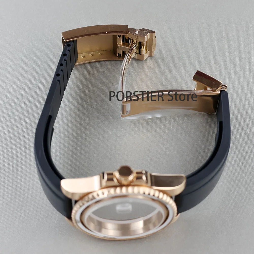 High quality 40mm Rose Gold Men Watch Cases Rubber Strap For Seiko nh34 nh35 nh36 100m waterproof 28.5mm Dial YACHT-MASTER case