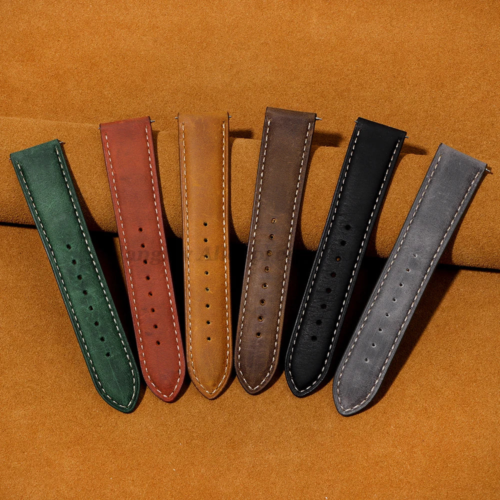 Genuine Calfskin Leather Watchband for Seiko for Omega Business Watch Band 14/16/18/20mm 22mm Butterfly Buckle Stitching Straps