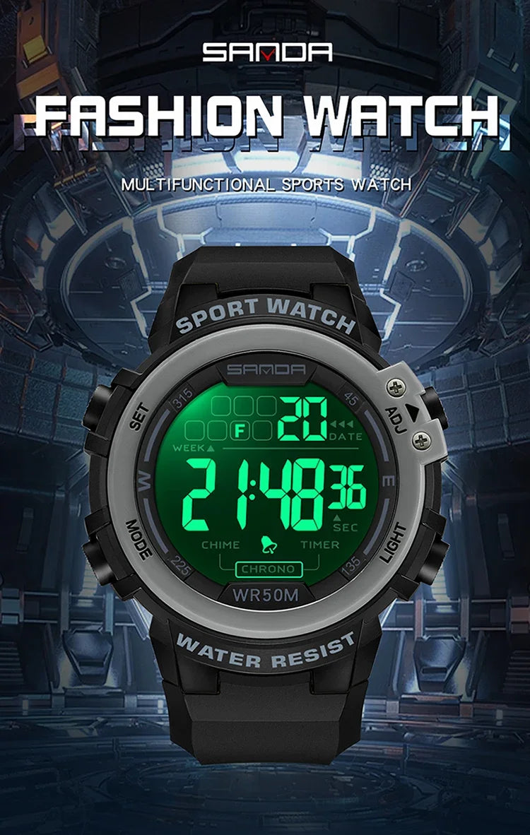 SANDA 2140 Watches Alarm Clock Chrono 5Bar Waterproof Digital Watch reloj hombre New Fashion Outdoor Sport Men Multifunction
