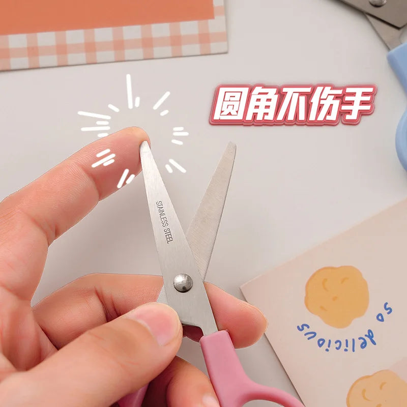 Office School Supplies Cartoon Scissors Primary School Students Safety Stationery Small Creative Cute Round Head Handmade Lovely