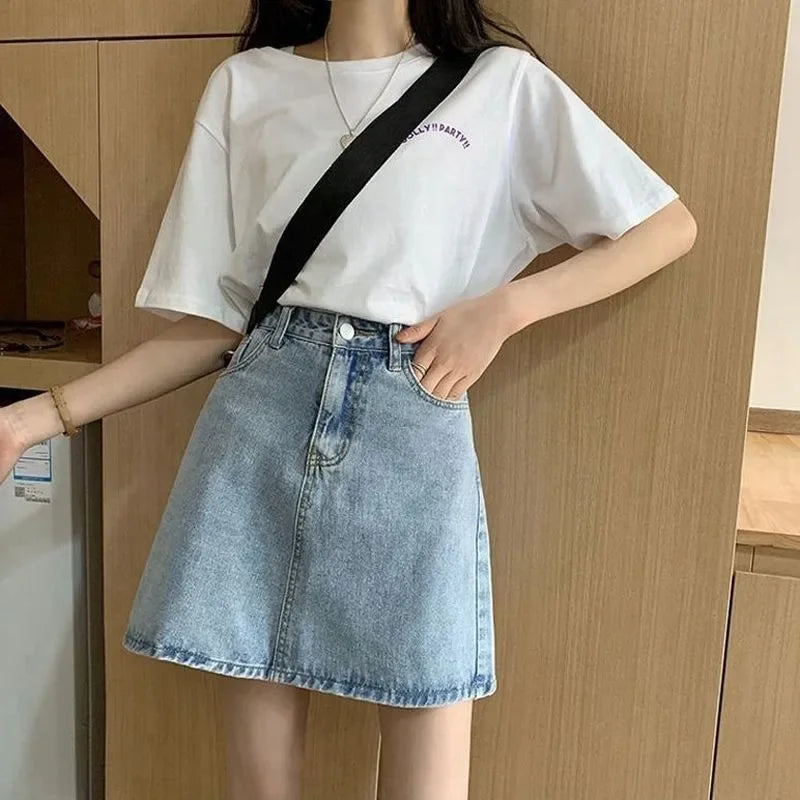 Women's Summer Skirt Casual Big Size Jeans A-line Short Skirt High Waist Denim Vintage Tassel Female Clothing DURIKIES