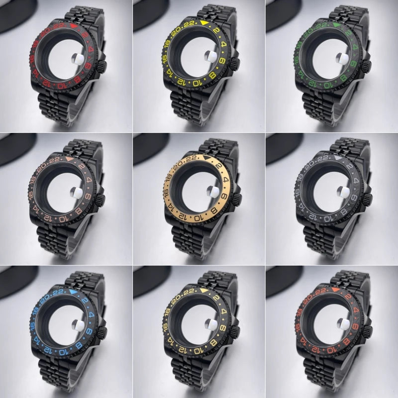 40mm High-QualityBlack NH35 Case Gmt  Stainless Steel Bracelet Sapphire Glass Seik Mod Fit NH34 NH35 NH36 Movement Watch Case