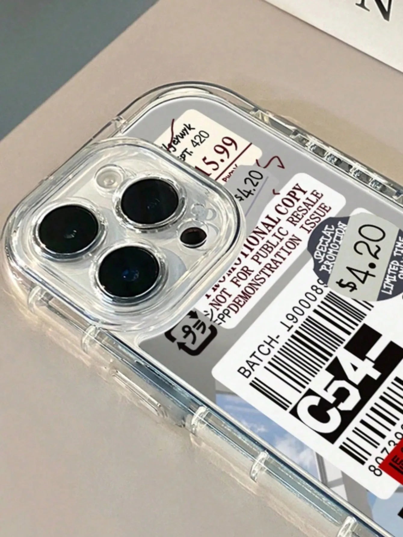 1pc C54 Label  Lucky Mirror Phone Case For iPhone 17AIR 11 12 13 14 15 16 17Pro Max Plus Lens Ring Anti-Fall 1.5mm Hard Case