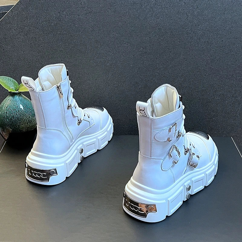 New Arrival Men Fashion Casual Metal Short Boots Spring Autumn Luxury Designer Youth Trending High Top Thick Bottom Sneakers