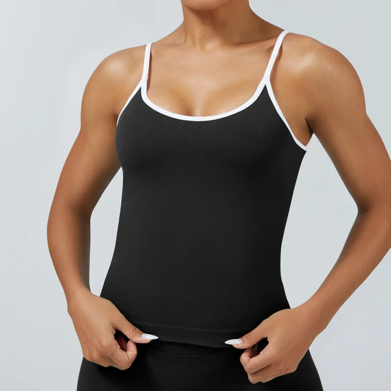 Women Color Blocking Gym Sports Short Tops Summer Yoga Fitness Sexy Backless Knit Camis with Chest Cushion Suspender