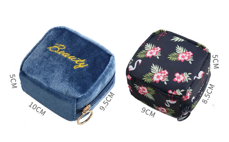 Velvet Embroidery Cosmetic Bag Sanitary Pad Pouches Portable Durable Makeup Lipstick Data Cables Organizer Toiletry Beauty Case