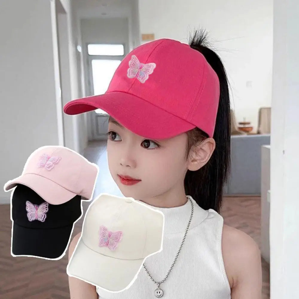 Summer Kids Baseball Caps Sun Protection Hollow High Ponytail Caps for Boys Girls Butterfly Print Outdoor Sunscreen Baseball Cap
