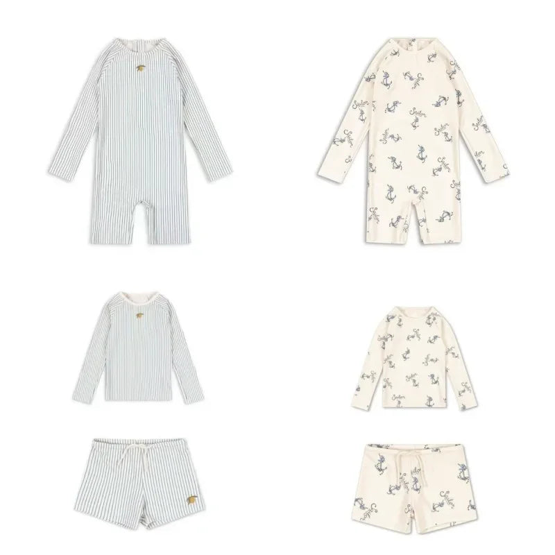Baby Swimwear  Boys Swimwears Striped Lemon Long Sleeved Swimsuit Seahorse  Boy Beach Shorts kids Vacation Sunscreen Swimsuits