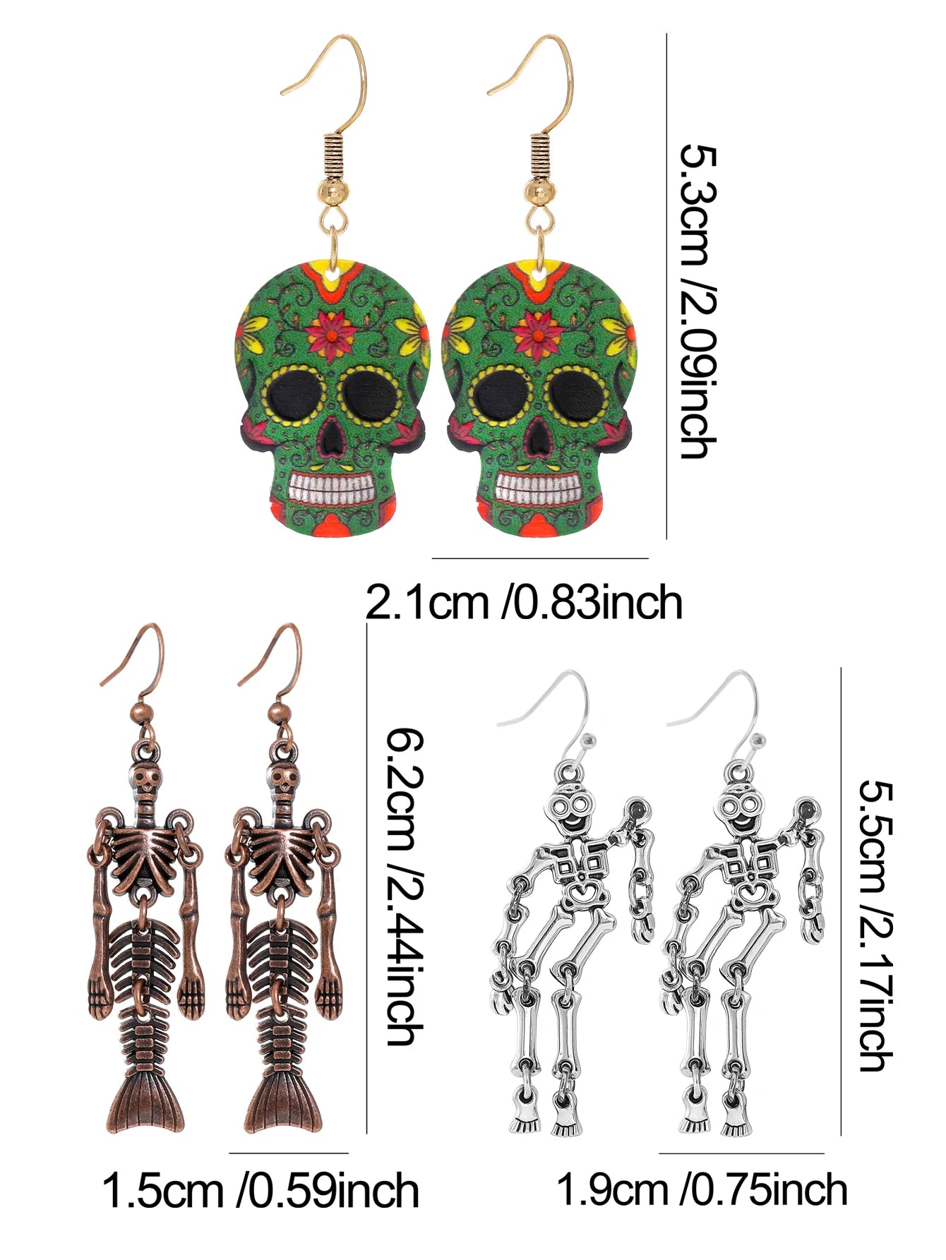 Halloween Dangle Earrings Set Creepy skull Face Mask Cobweb Imitation of Human Skeleton Creative Ear Jewelry Versatile Gifts
