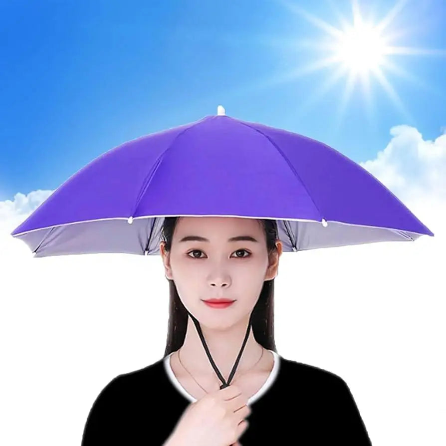 Rain Umbrella Hat Foldable Sun Shade Waterproof Fishing Headwear Cap Beach Head Hats Double-Layer UV Protection Sunscreen
