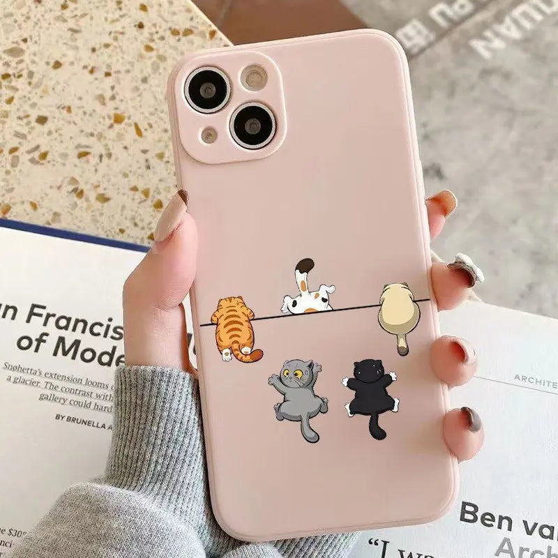 Phone Case Five Adorable Cats Pattern For iPhone 17 16 15 14 13 12 11 Pro Max XS XR X 7 8 Plus 16E 17 Air 13 Mini Silicone Cover