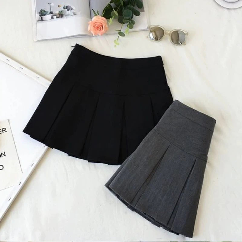 Fashion A Line Women Pleated Skirt High Waist Zipper Grey Student Mini Skirt JK Summer New 2023 Black Ladies Suit Skirt