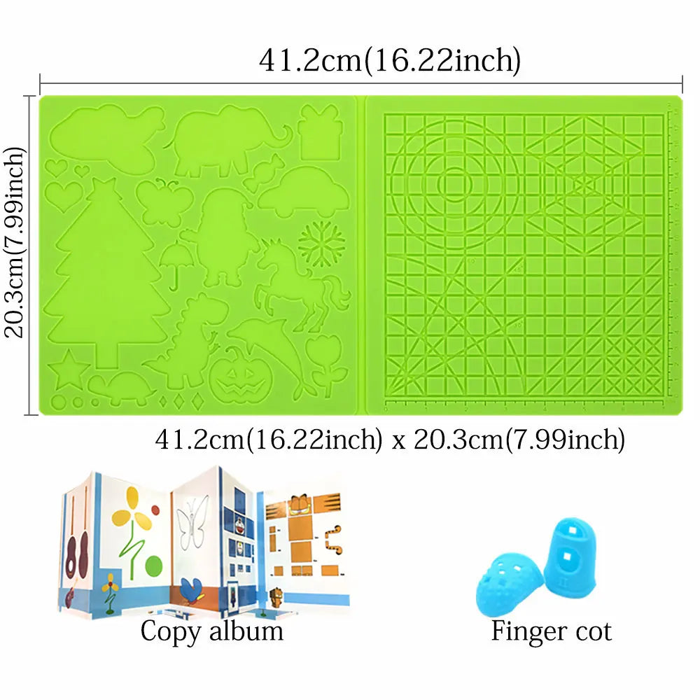 3D Printing Drawing Pen Silicone Design Pad with Basic Stencil Comes with 2 Silicone Finger Cots Excellent 3D Pen Drawing Tool