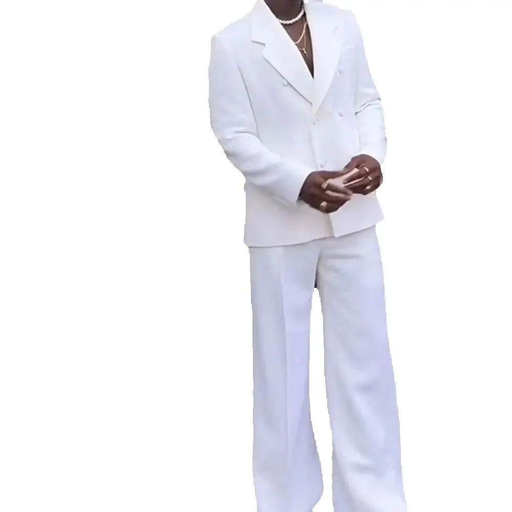 Luxury White Suits for Men Double Breasted 2 Pieces Jacket Pants Blazers Sets Smart Banquet Party Business Male Clothing