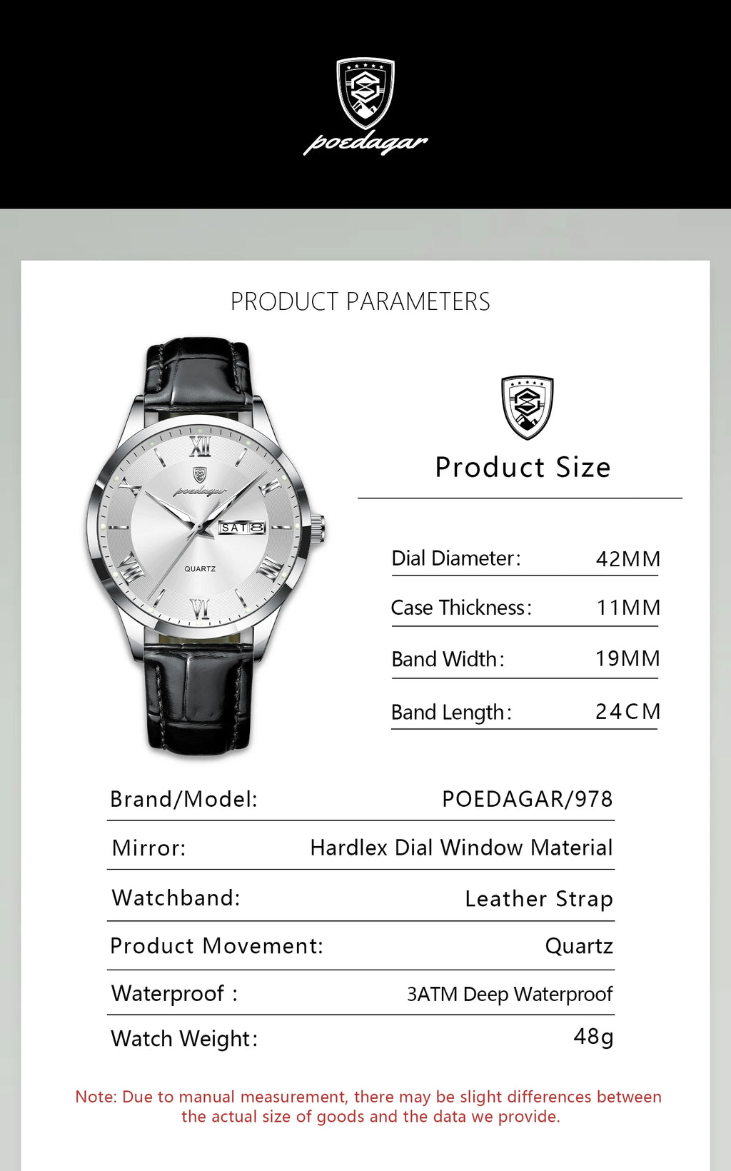 POEDAGAR Classic Luxury Men's Wristwatch Date Week Leather Business Man Watch Waterproof Luminous Fashion Quartz Watches For Men