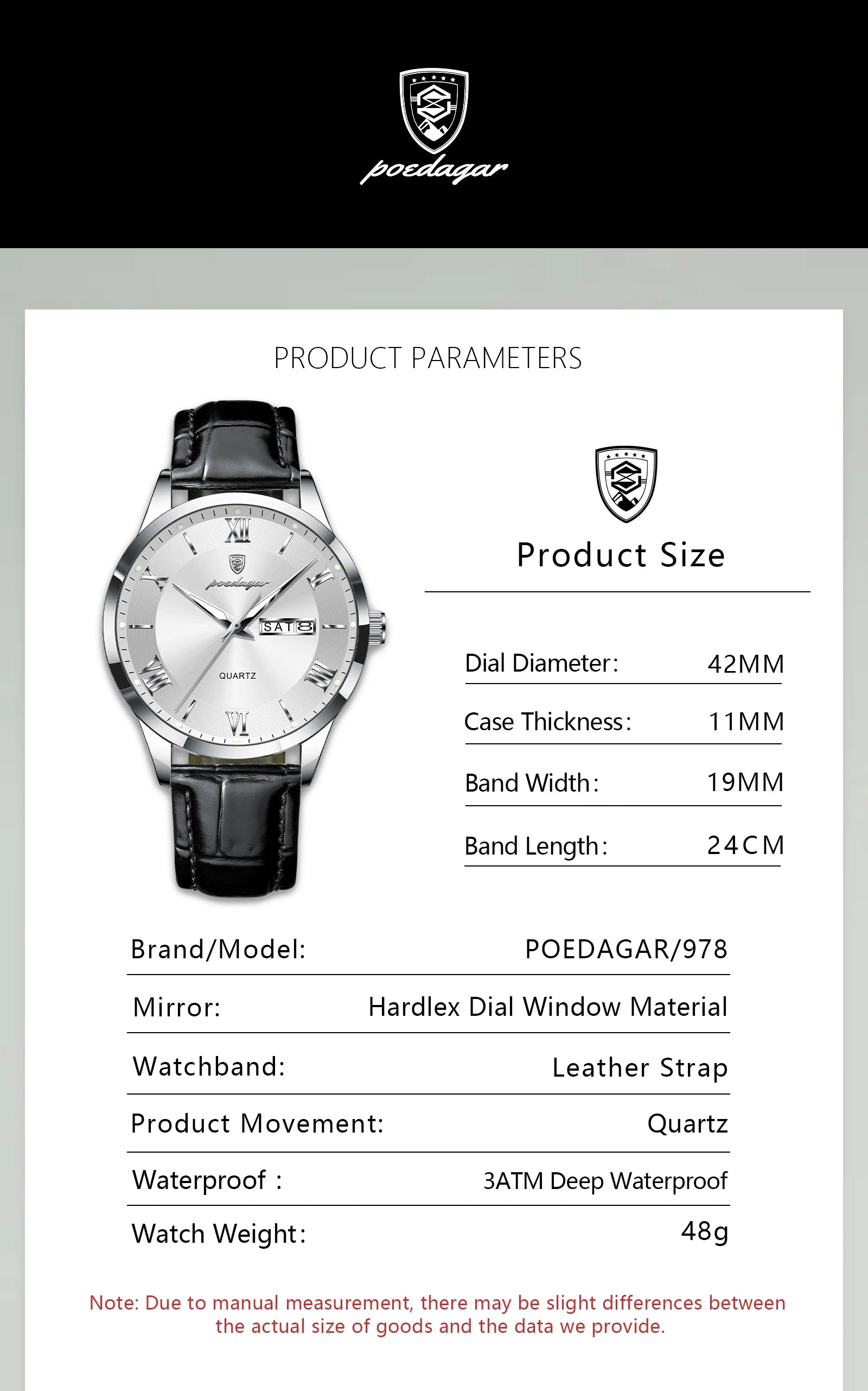 POEDAGAR Classic Luxury Men's Wristwatch Date Week Leather Business Man Watch Waterproof Luminous Fashion Quartz Watches For Men