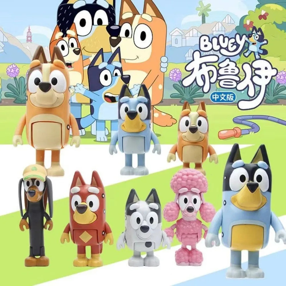 8pce Bluey A model handmade puppy bingo joint movable ornament for children's home play toy KPOP gift