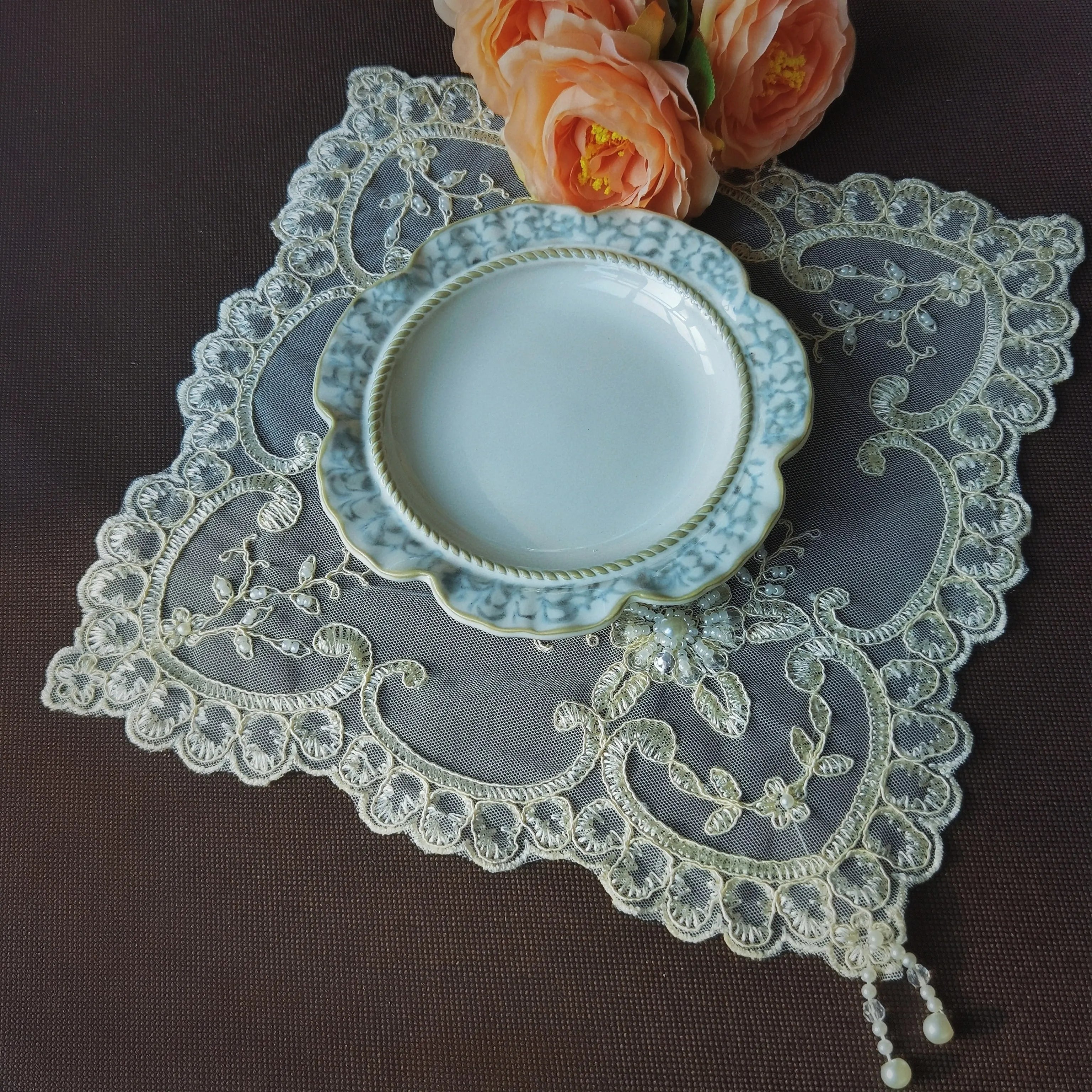 Holiday Placemats Wedding Plate Mat Decorative Table Pad Geometric Coasters Lace Background Cloth For Shooting Modern Home Decor