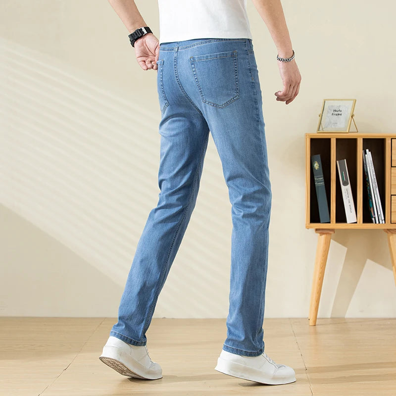 Summer Thin Mens Clothing Cowboys Slim Straight Jeans Men Denim Pants Casual Regular Fitness Men's Trousers Light Blue 2025
