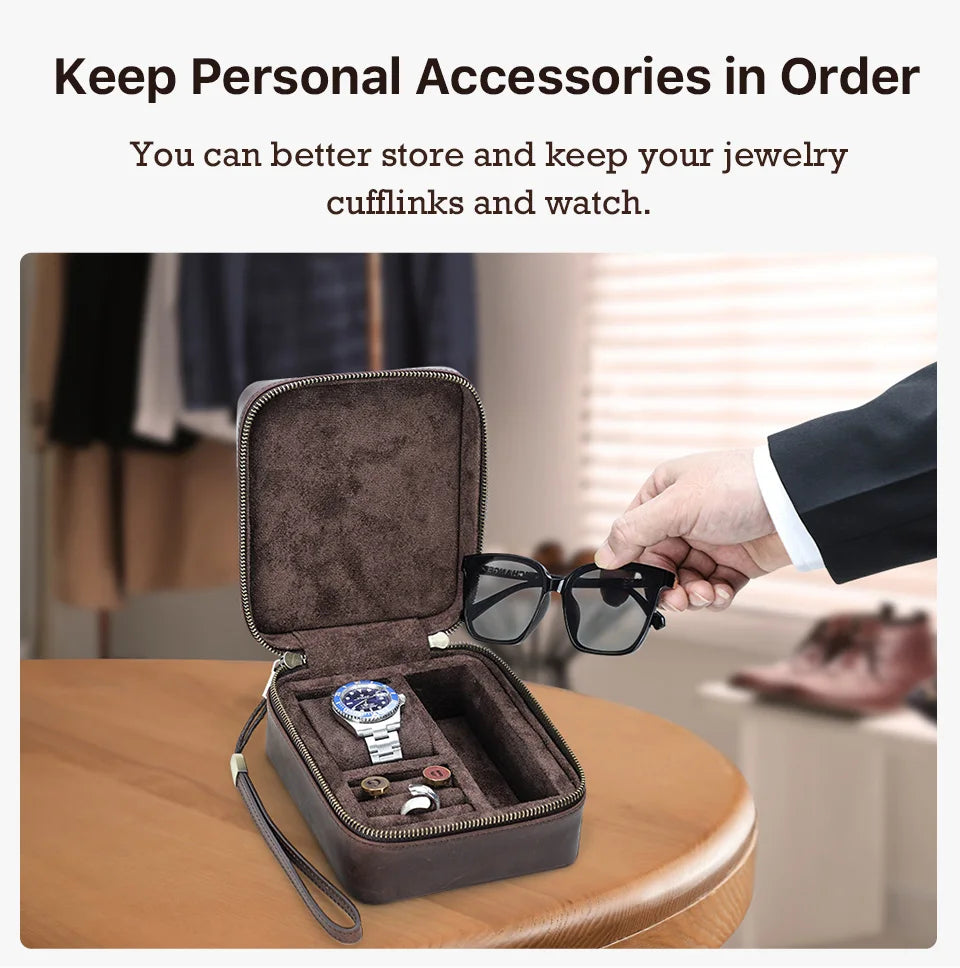 Genuine Leather Jewelry Storage Box Organizer for Watch Sunglasses Cufflink Earrings Ring Display Jewelry Case