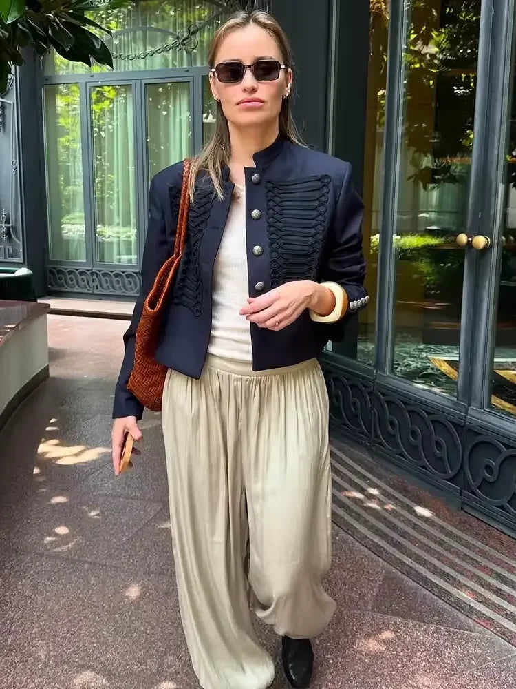 Fashion Women's Jacket O-neck Full Sleeve Single Breasted Female Napoleon Jackets 2026 Spring New Chic High Street Lady Coats