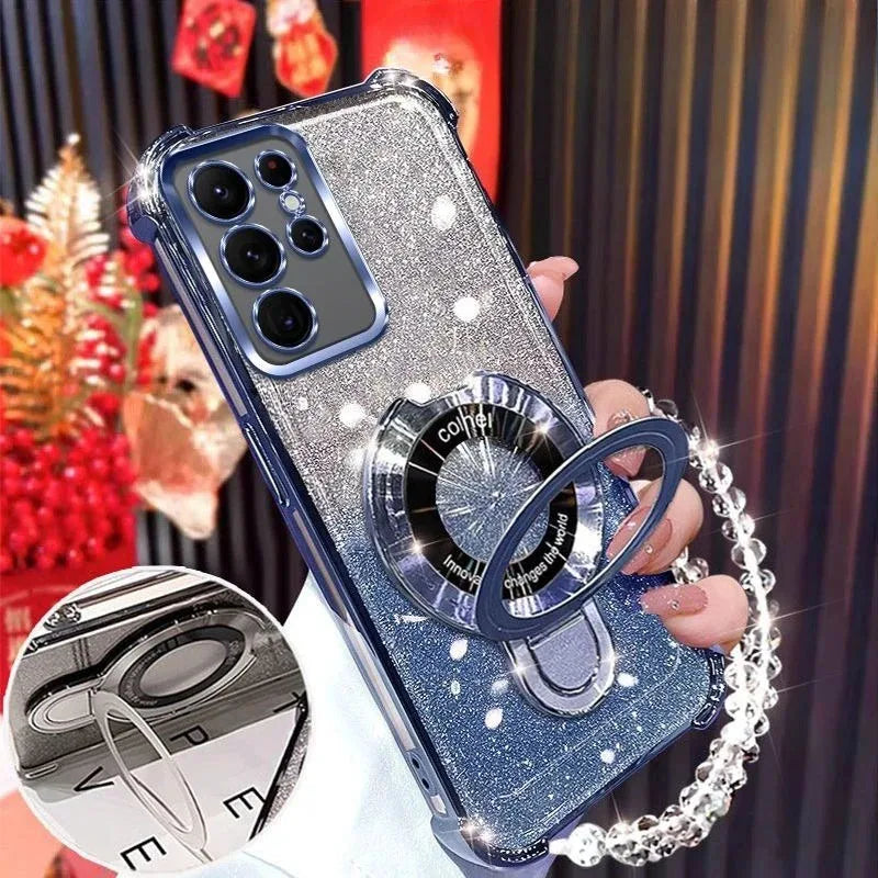 For Xiaomi POCO X7 Pro M7 F7 Ultra X6 X5 F6 M6 Pro C65 C75 4G 5G Case Shockproof Glitter Plating Magnetic Holder Bracelet Cover