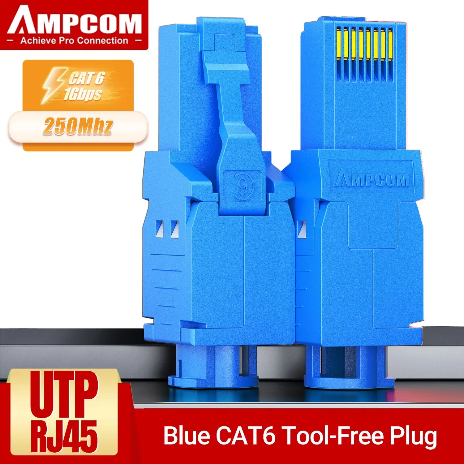 AMPCOM RJ45 Connectors Modular Plug, Cat6 Cat6A UTP Stecker Network Toolless Connector Ethernet Plugs Cable Internet Tools Free