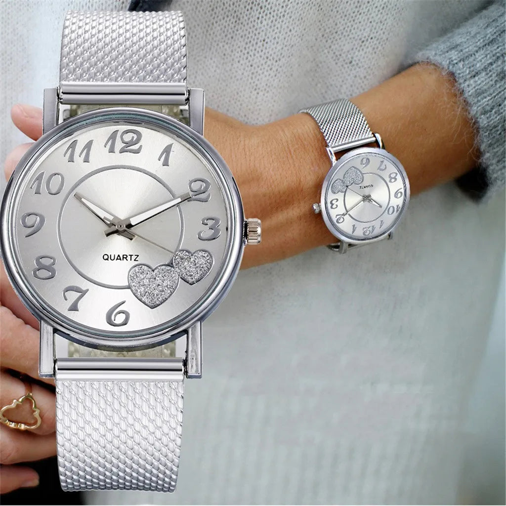 Women Watch Business Wristwatches Jewelry Часы Женские Large Number Round Dial Fashion Watches with Mesh Belt Wild Creative Gift