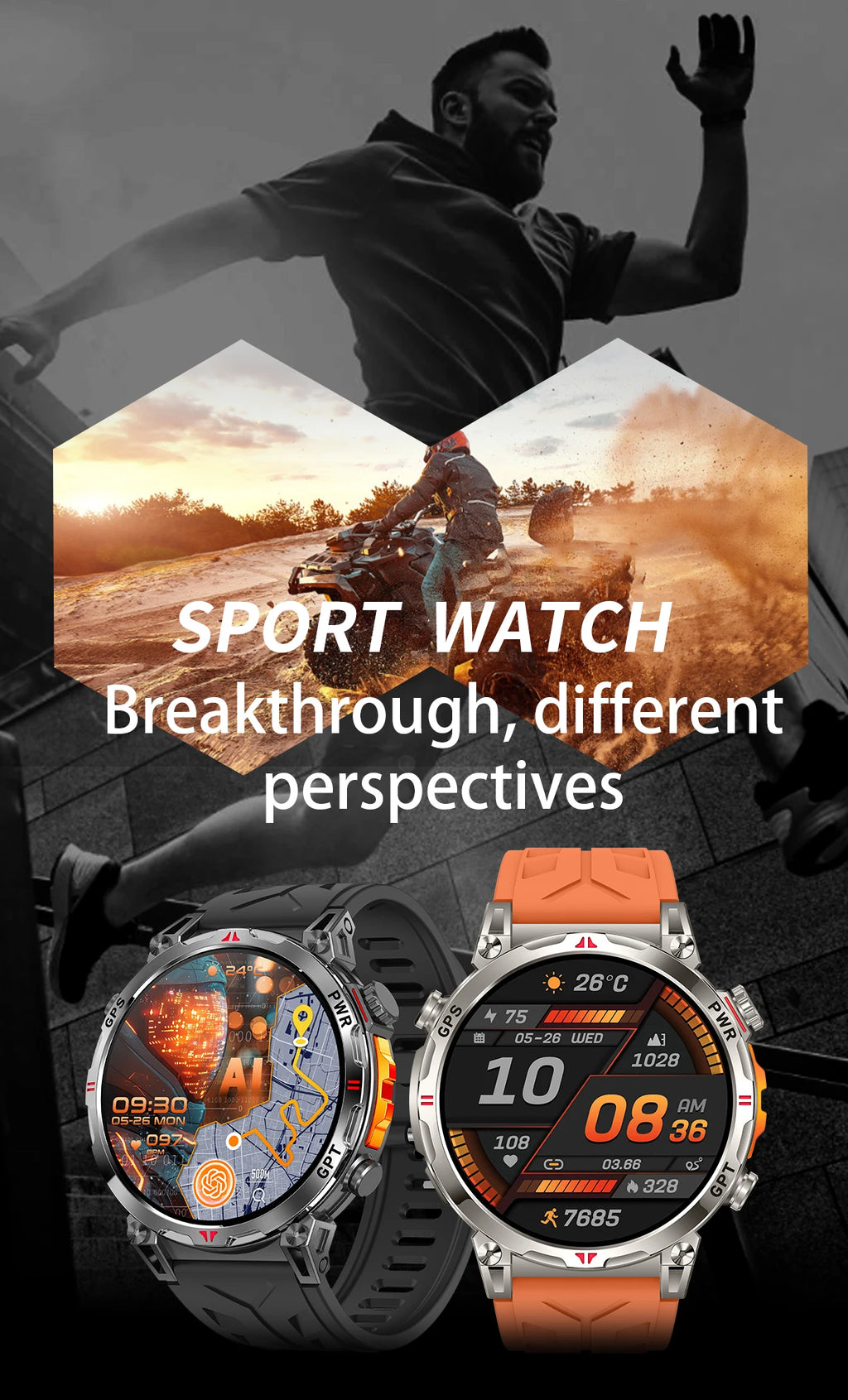 New Outdoor GPS GPT Compass Smart Watch 3ATM Waterproof Fitness Track Heart Rate BT Call Professional Sports 650mAh Smartwatch