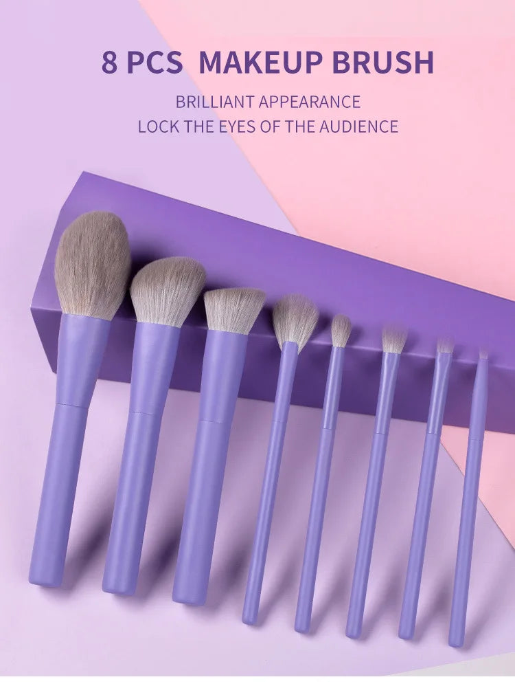 Purple Pink Makeup Brushes Set Synthetic Hair Vegan Brush 8 Pcs Beauty Tool For Foundation Eye Shadows Blending Powder Cosmetic