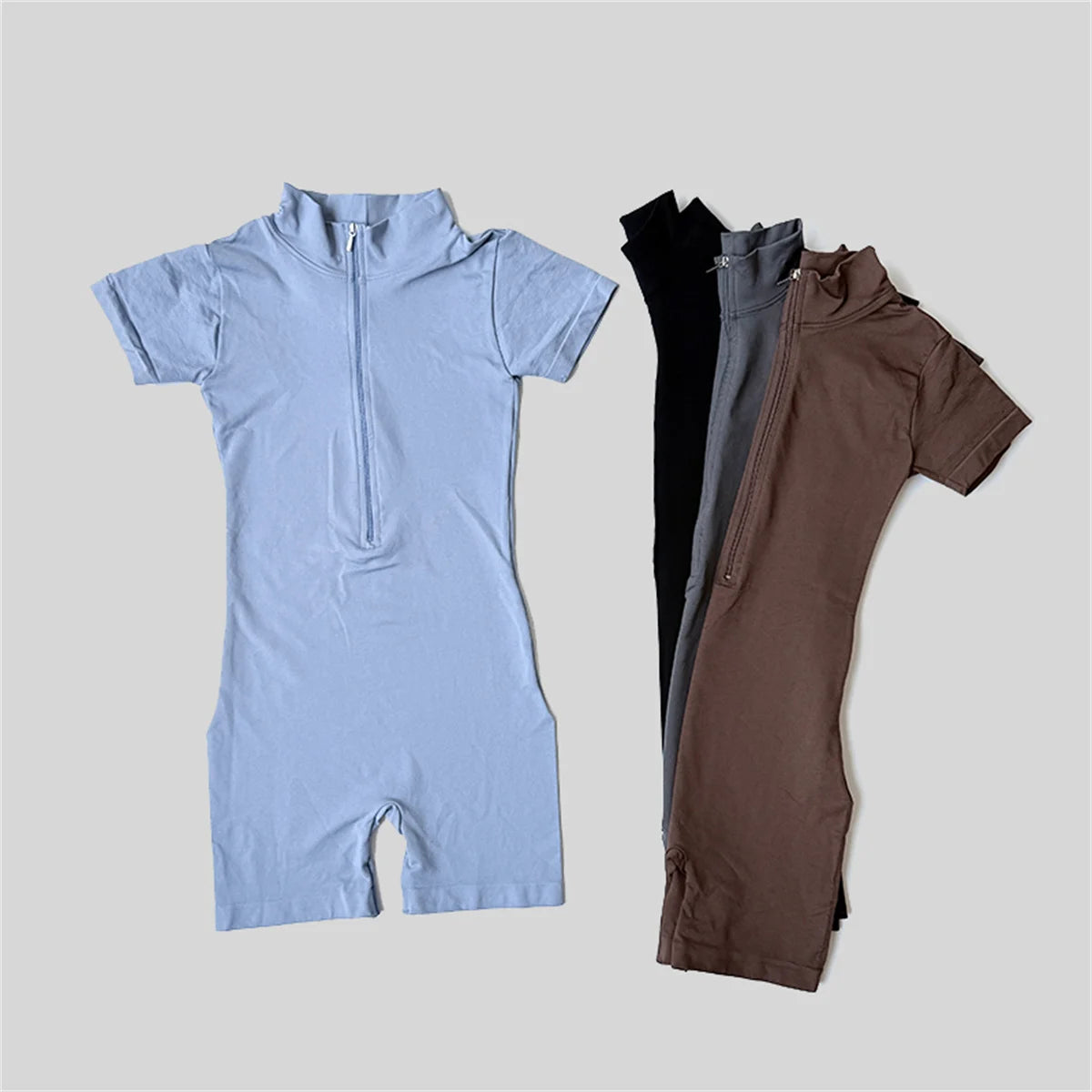Summer Short Sleeve Zipper Jumpsuit Sports Wear Gym Fitness Sports Bodysuits Women Running Fashion Workout Clothes Yoga Clothing
