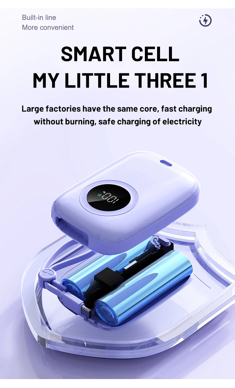 PD22.5W power bank, bidirectional fast charging with 10000mAh cable, large capacity mobile power bank mini ultra-thin power bank