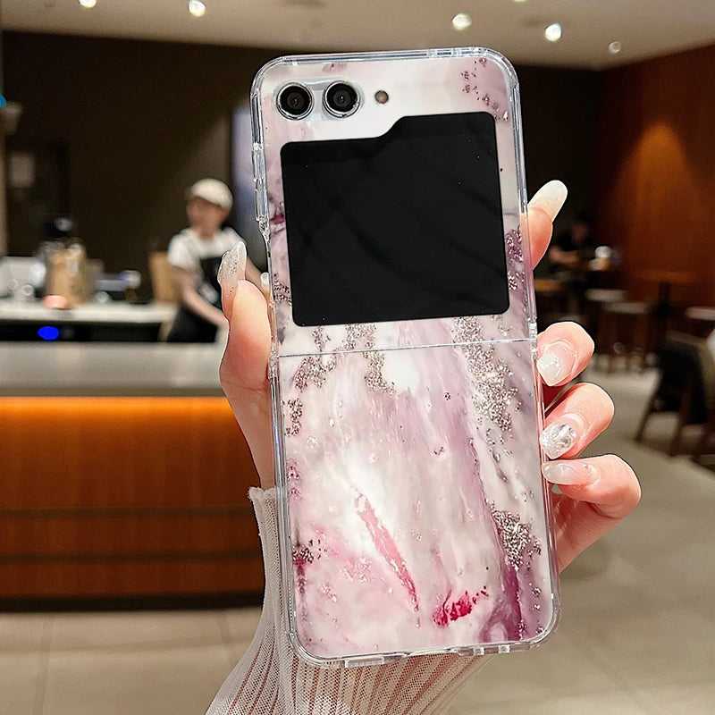 For Samsung Galaxy Z Flip 7 6 5 4 3 Case Watercolor Marble Pattern Hard Clear Folding Cover For Samsung Z Flip6 Flip5 Flip7