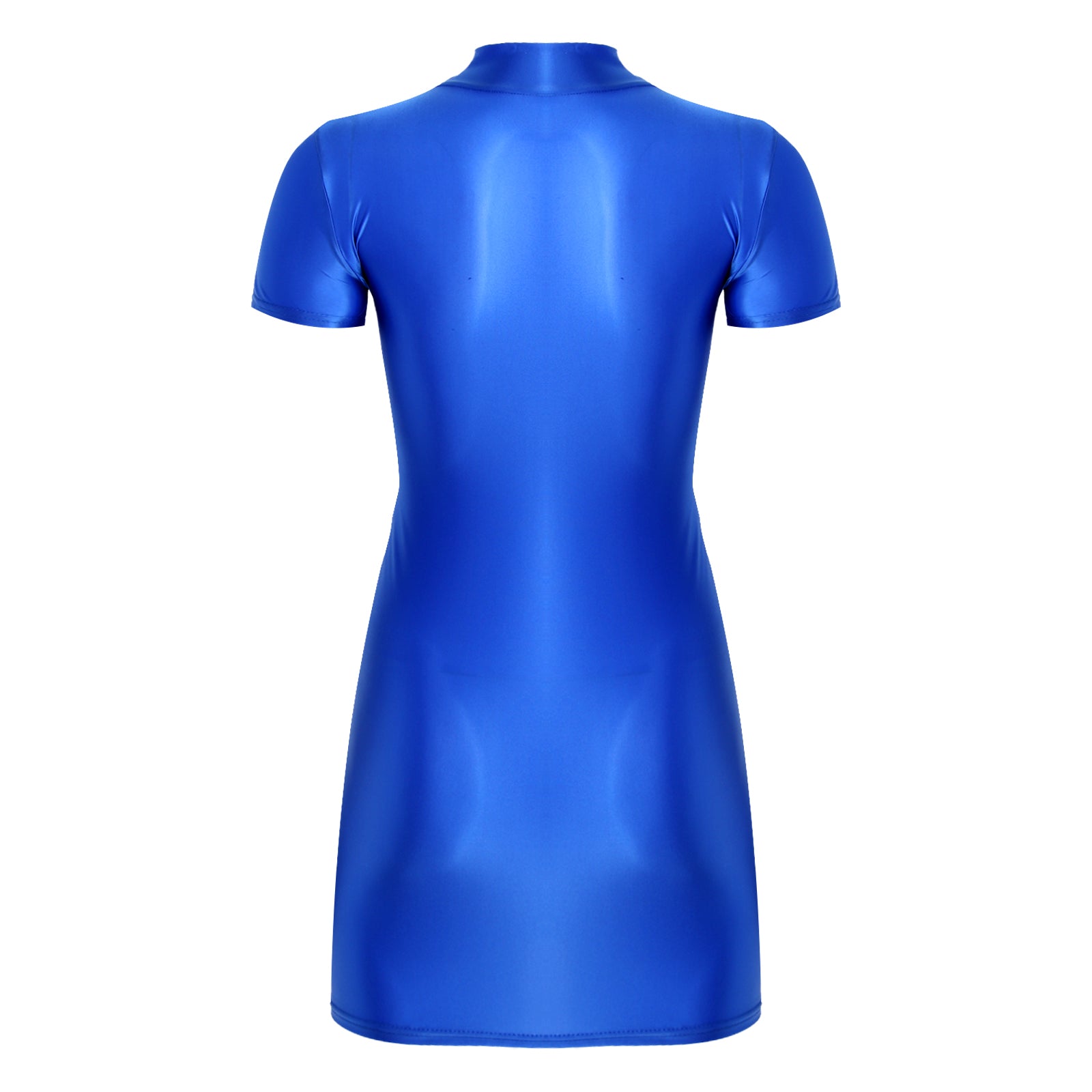 Women's  Solid Color Smooth Stretchy Mock Neck Tight Party Dresses Female Dresses Glossy Long Sleeve Bodycon Dress Nightwear