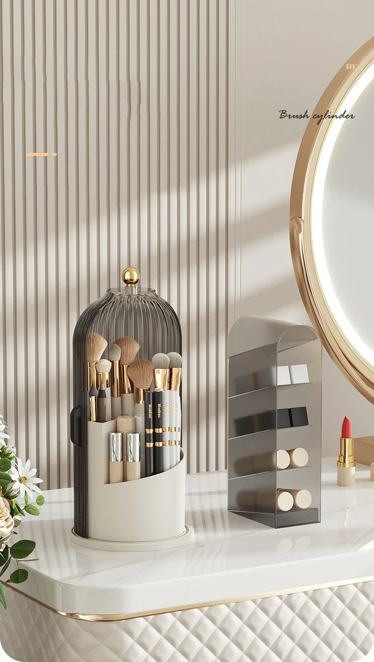 360° Rotating Make Up Organizer With Lid Luxury Cosmetic Brushes Holder Lipstick Eyebrow Pencil Holder Eye Shadow Storage Box