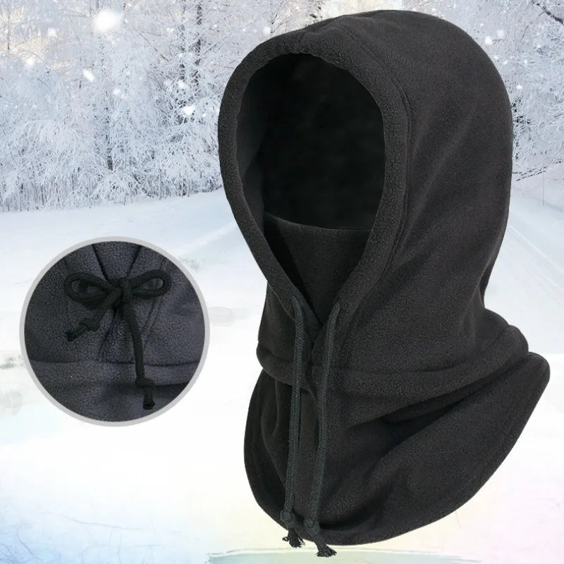 Unisex Winter Balaclava Knit Hooded Windproof Cycling Face Mask with Drawstring Motorcycle Riding Headgear Warm Knitted Caps