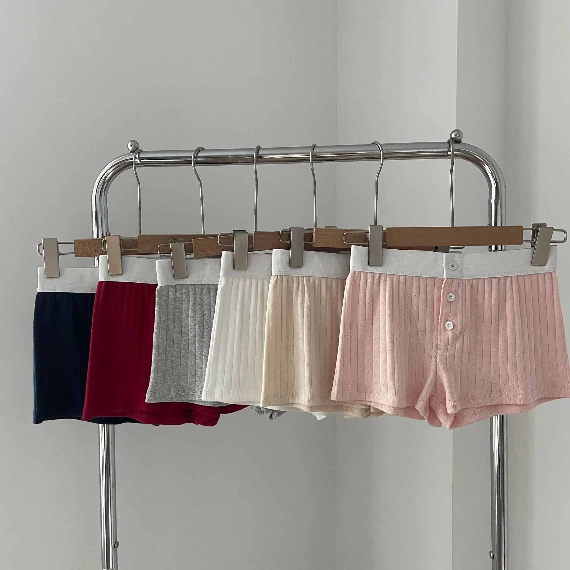 Floral Eyelet Cotton Boy Shorts Woman Summer Three Buttons Patchwork Elastic Waist Straight Short Pant Sweet Cute Home Underwear