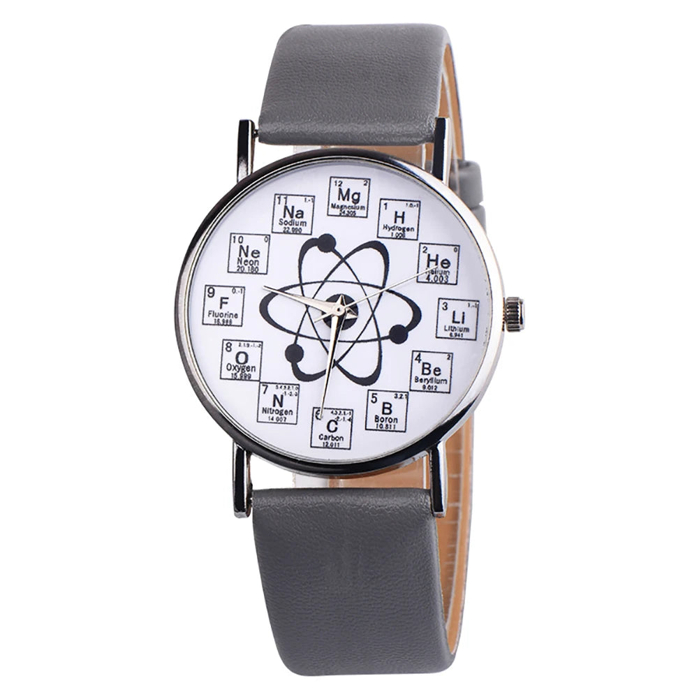 Ladies Watches Creative Design Chemical Element Markers Molecule Pattern Watches Leather Band Quartz Wristwatch Watch Women