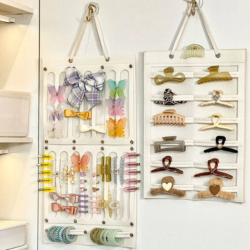 Hanging Hair Claws Clip Storage Organizer for Women Girls Soft Felt Headbands Display Hairpin Sunglasses Accessories Holder Bag