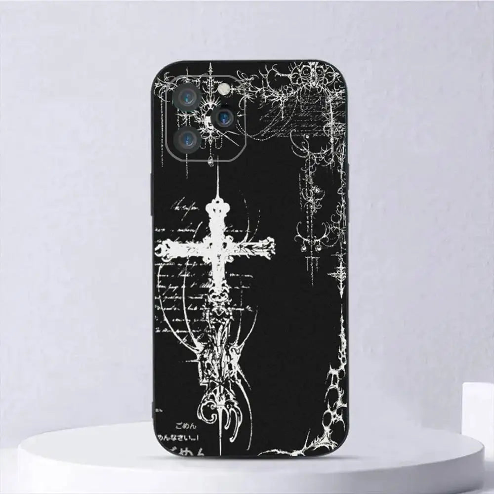 1pc Gothic Cyber Sigil Cross Phone Case Silicone Soft For IPhone 17 Air 16 15 14 13 12 11 Plus Pro Max Plus